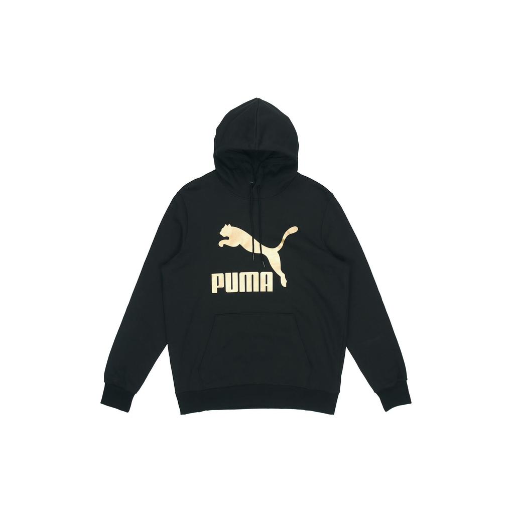 Puma Classics Gold Foil Logo Print Hoodie With Thicker Fabric For Autumn Men Hoodie Black 531370-56