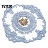 Soft Macaron Color Tableware Retro Oval Lace Doily, Embroidered Rose Placemat, Elegant Floral Table Washable Linens Mat, Decorative Doilies for Dining