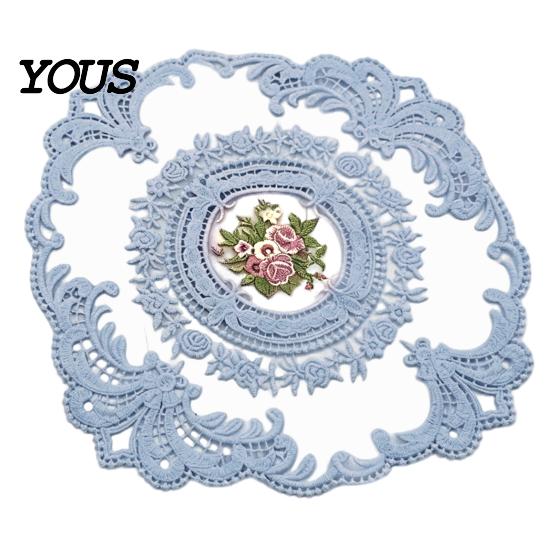 Soft Macaron Color Tableware Retro Oval Lace Doily, Embroidered Rose Placemat, Elegant Floral Table Washable Linens Mat, Decorative Doilies for Dining