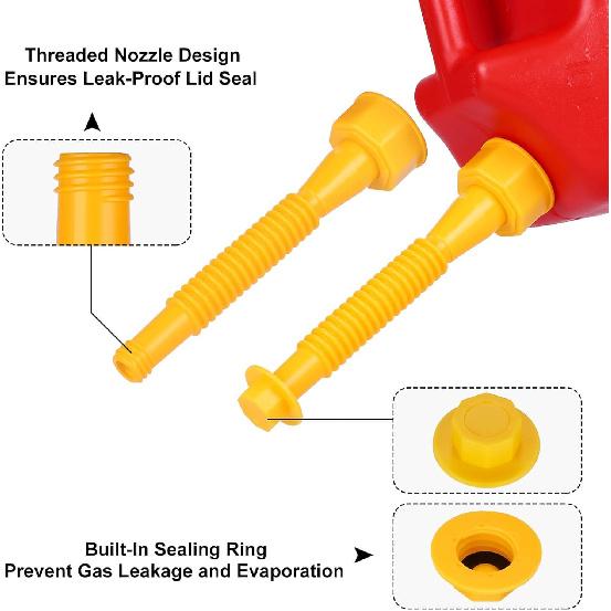 Gas Can Spout Replacement,Fuel Can Spout,Gas Tank Nozzle,Gas Tank Spout,(3Kit-Yellow) With 3 Coarse Thread Caps & 3 Fine Thread Caps,Flexible Pour