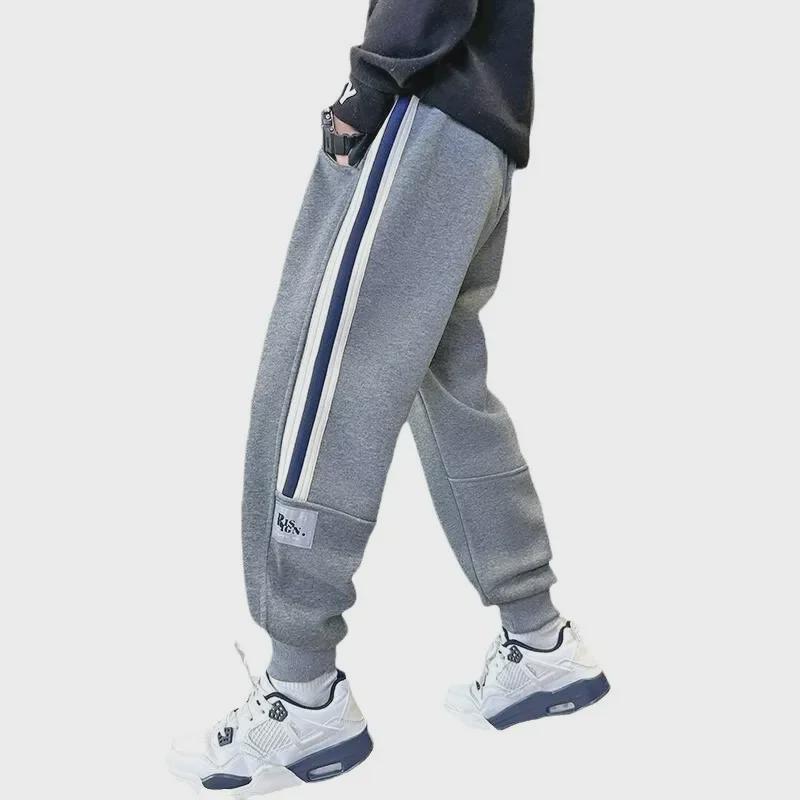 New 2025 Boys' Autumn/Winter Sports Sweatpants: Velvet-Cuffed, Medium/Large Casual Trousers Trend.