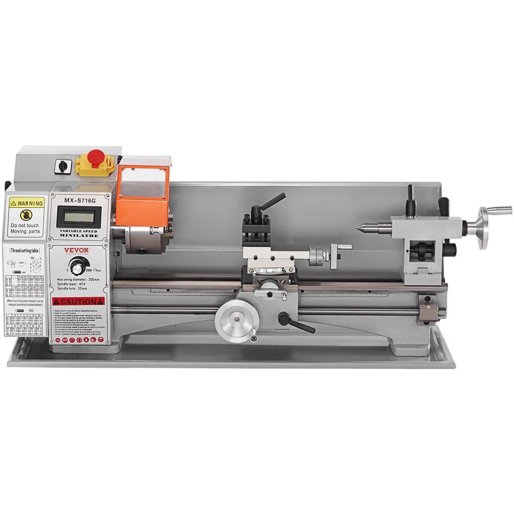 Mini Metal Lathe Machine, 7'' x 16'', 800W Precision Benchtop Power Metal Lathe, 150-2500 RPM Continuously Variable Speed, with 3.9'' 3-jaw Metal