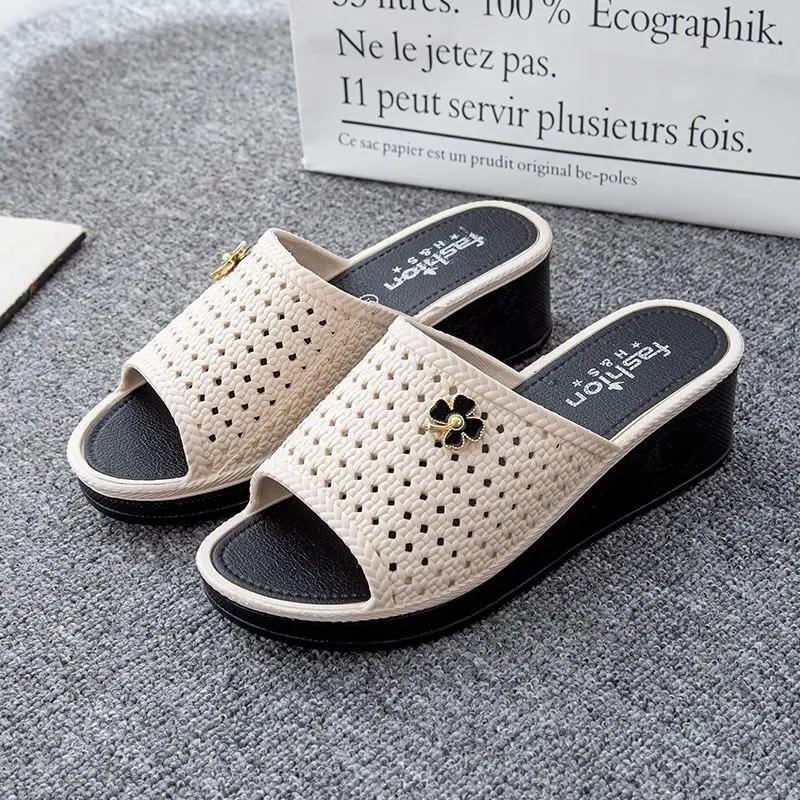 Fashion With Heel Women's Slippers and Ladies Sandals Height Shoes Designer Luxury New Collection Slides On Promotion Summer Footwear 39