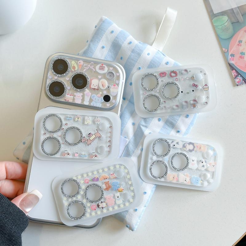 Cartoon Animal Glitter Camera Lens Protector Tempered Glass Anti Scratch Decor Phone Camera Cover Tempered Glass Protective Film