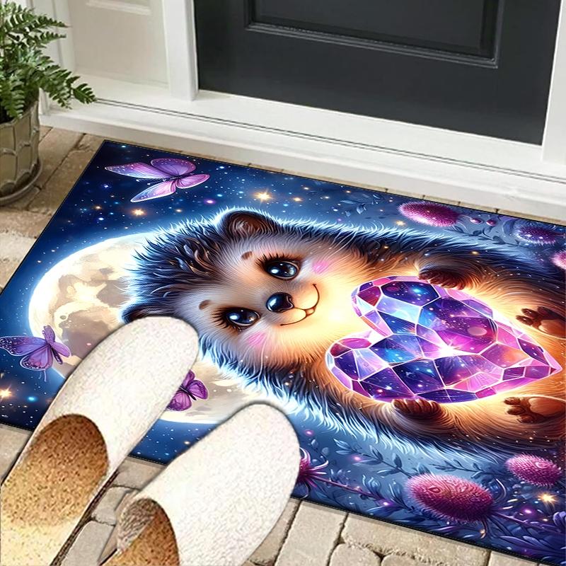 Sleepy Hedgehog Dreams Office Rug Chair Mat, Game Carpet, Suitable for Front Door, Bedroom, Living Room, Desk, Holiday Gift