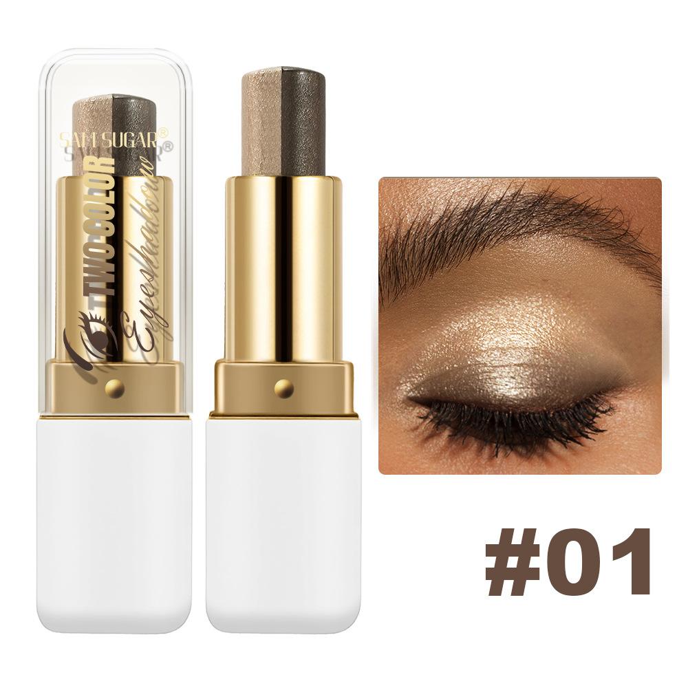 SAM SUGAR Two-Color Eyeshadow Stick Gradient Shimmer Waterproof Smudge-Proof Dual-Ended Metallic Eye Makeup Highlighter Stick 1#