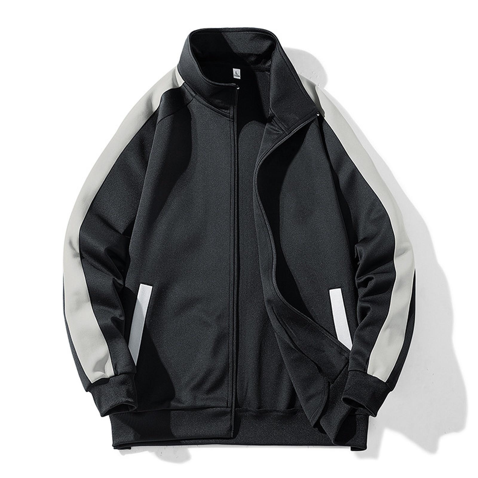 

Street Style Solid Color Zip-up Cardigan Stand-up Collar Loose Casual Sports Men s Coat XXXL чёрный