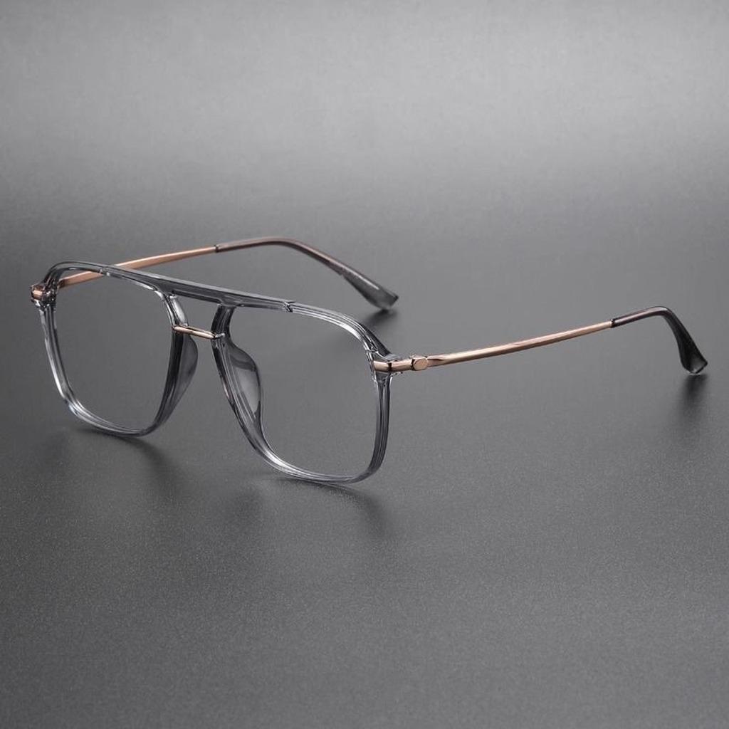 TR90 Metal Square Frame Spectacle Retro Double Beams Eyeglasses Frames Blue Light Blocked Computer Eyewear Unisex