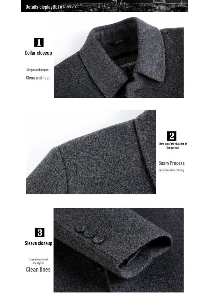 Men's Cashmere Winter Coat with Detachable Down Liner - Thick Wool Double-Faced Cloth for Business Casual.