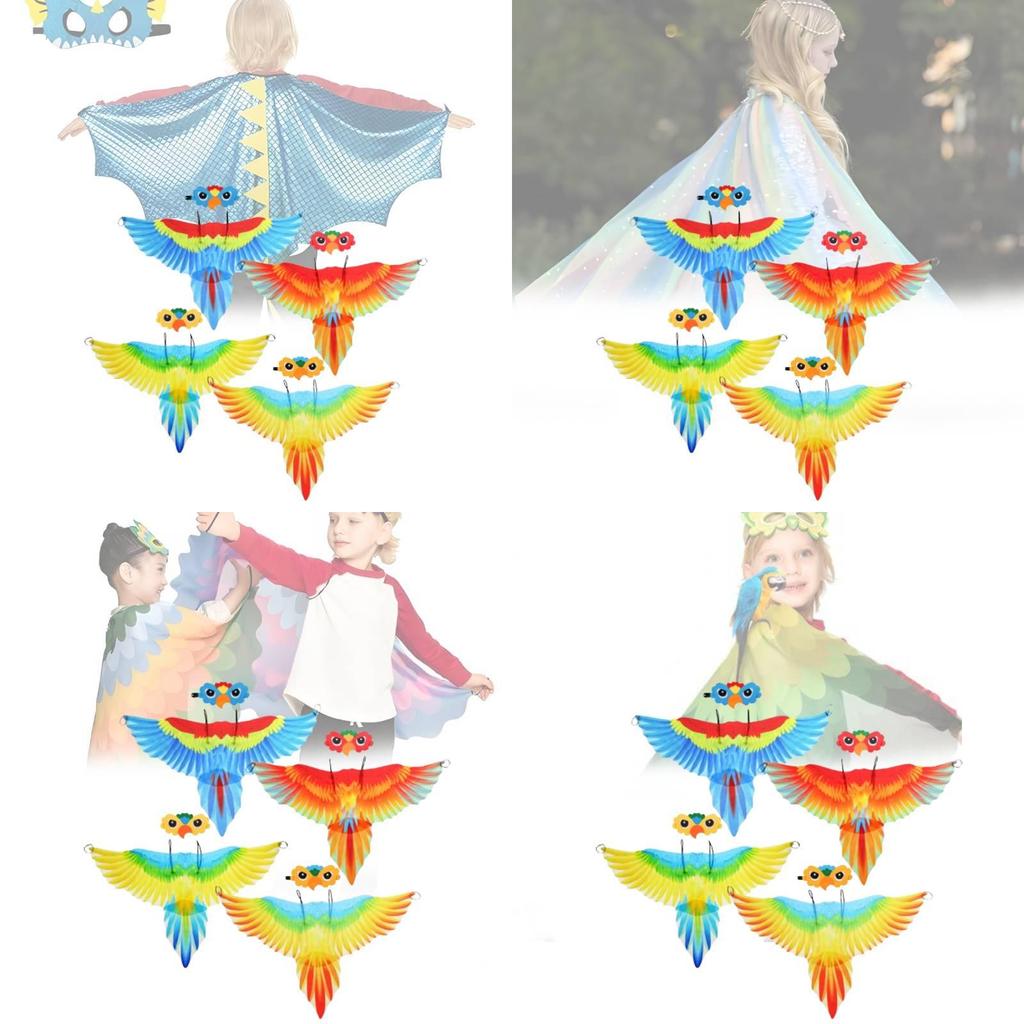 Colorful Kids Parrot Wings Cape And Bird Headpiece Ideal For Halloween And Christmas Celebrations