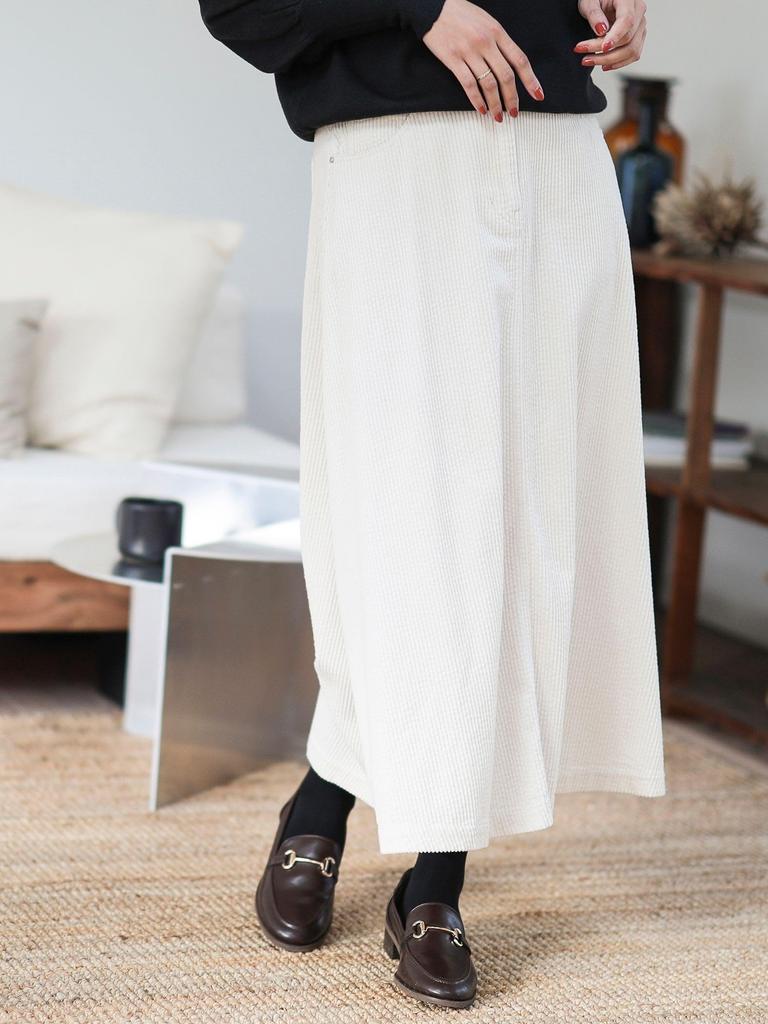 Beams Heart Corduroy Flared Size S Women's Skirt, LT.BEIGE,