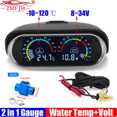 ZMFJH Digital Water Temperature Gauge+Voltage with 1/8NPT Sensor Universal Dual 2 IN 1 Auto Car Gauge Flashing Alarm Truck