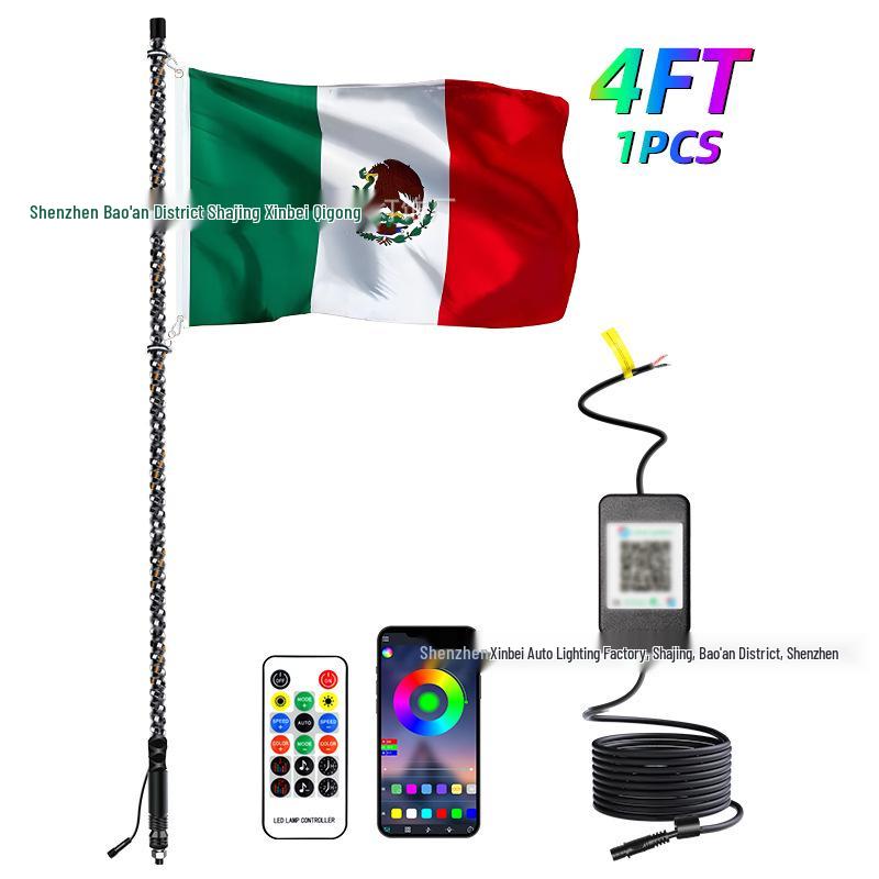 RGB Off-road Flagpole and Beach Atmosphere Light with Brake Function