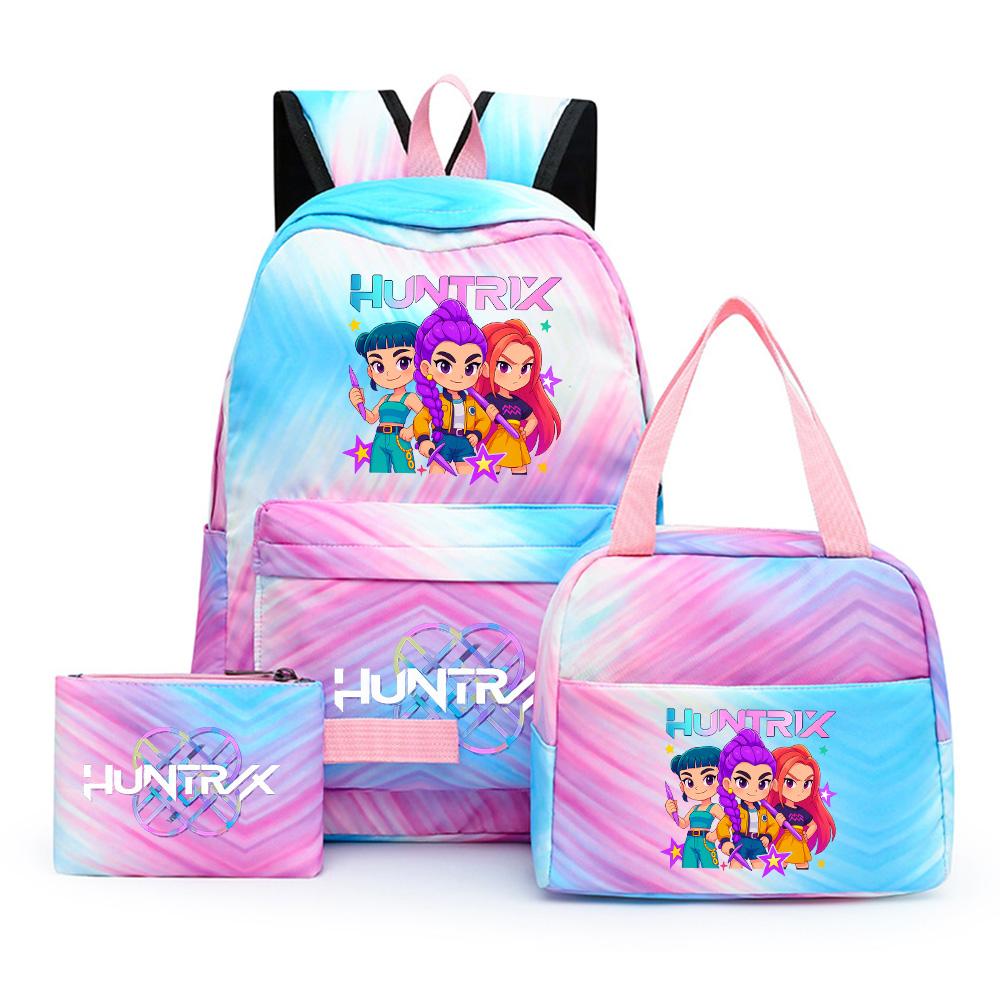 3-teiliges/Set Cartoon K-Pop bedruckter Rucksack mit Federmäppchen und Lunchtasche für Teenager Mädchen Jungen Schulranzen Kindergeschenk Große Kapazität Wasserdicht Reisetasche