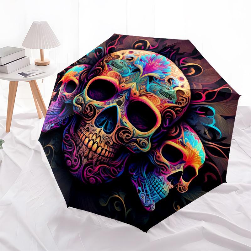 1pc Colorful Skull Artwork Umbrella with Plastic Handle,Suitable for All Seasons Umbrellaptys26009