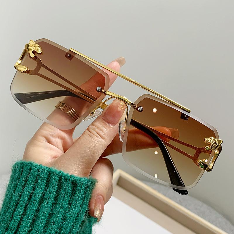 Square Double Bridge Sunglasses Women High Quality Large Frame Metal Sun Glasses Unisex Fashion Gradient Color Glasses Female