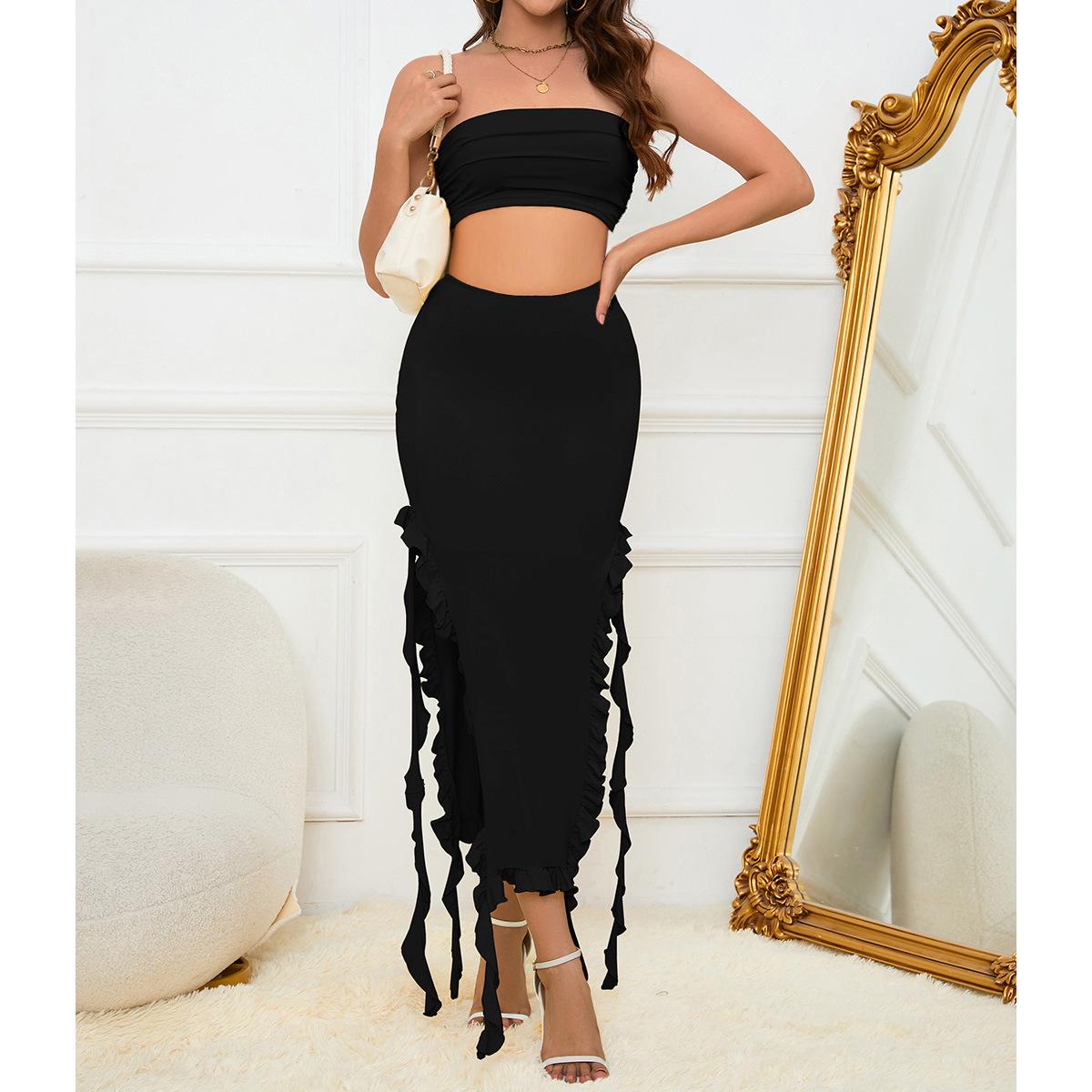 

Новий вибуховий жіночий одяг плече медуза мереживний костюм спідниця сексуальне плаття для немовлят L чорний