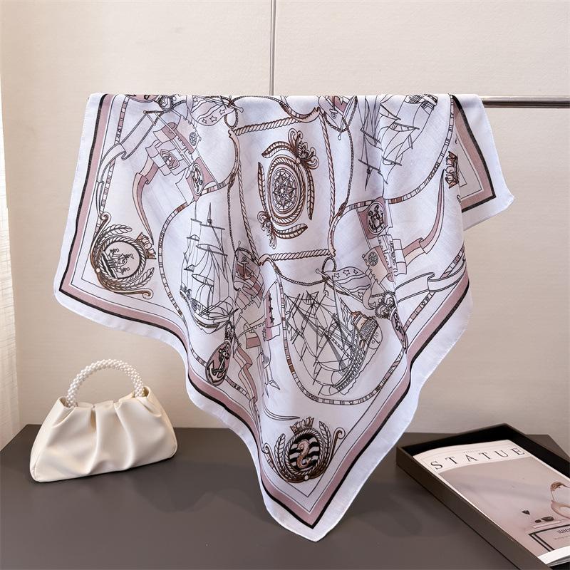 Polka Dot Style Herringbone Pattern Cotton And Linen Small Square Scarf Silk Scarf Imitation Velvet Headscarf Shawl Sun Protection Scarf Women'S Scarf