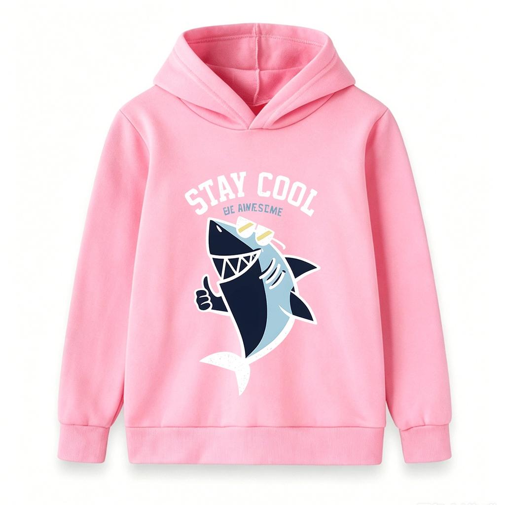 Kids Boys Girls Hoodie, Cool Shark Stay Cool Print Casual Pullover Hooded Sweatshirt for Daily Wear