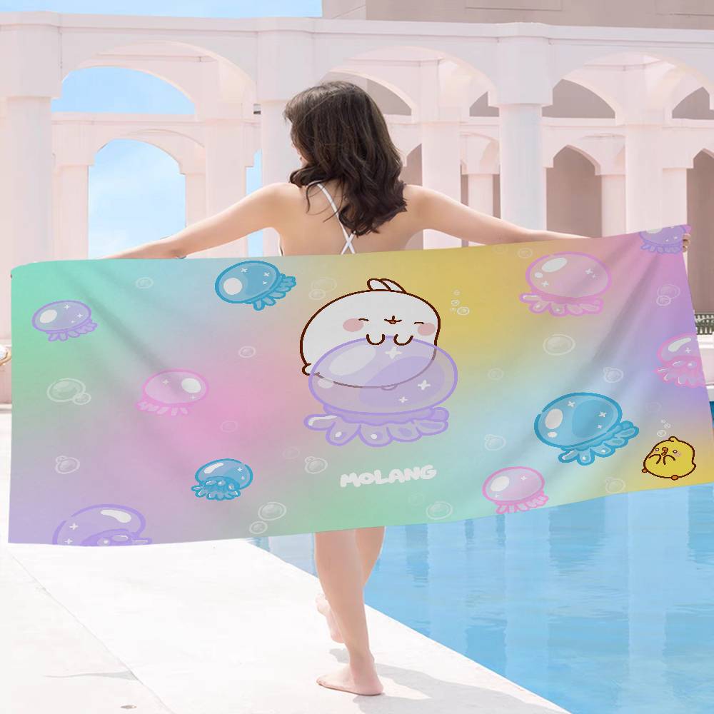 Cute White M-Molangs Rabbit Microfiber Beach Towel Absorbent Quick dry Soft Yoga Swimming Resort Mountain Climbing Towel