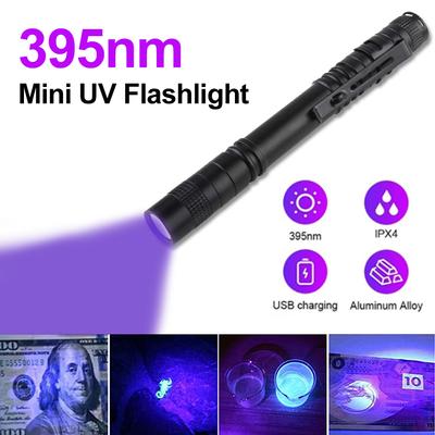395nm 3W Pen Flashlight Portable LED Ultraviolet Torch IPX4 Waterproof Banknote Pet Urine Stains Detector Pocket Torch Lamp