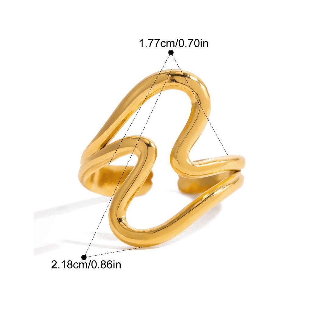 Yori Minimalist Stainless Steel Double Layer Wave Open Ring Waterproof Rust Proof Office Ladies Chic Jewelry New Gift