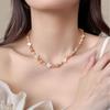 Handmade Red Agate and Pearl Beaded Necklace Shell Clover High-end, Gentle Style, Versatile Accessories