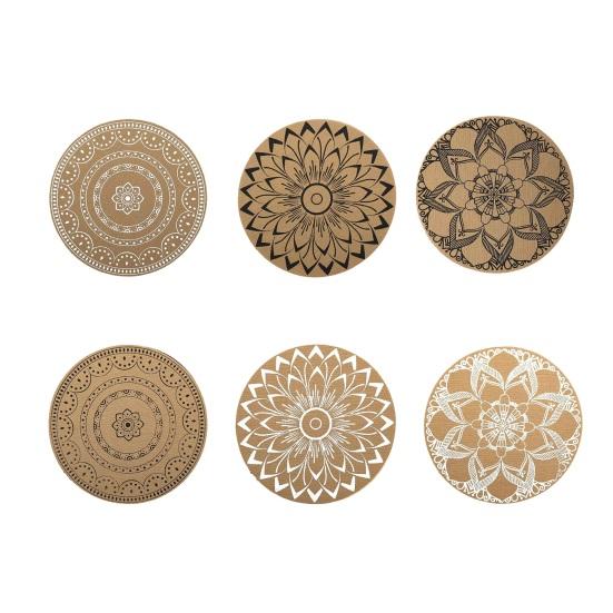 Round Faux Jute Placemats, Woven Table Mats with Nordic Pattern, Heat Resistant Pad for Dining Table, Restaurant Hotel Kitchen Decor