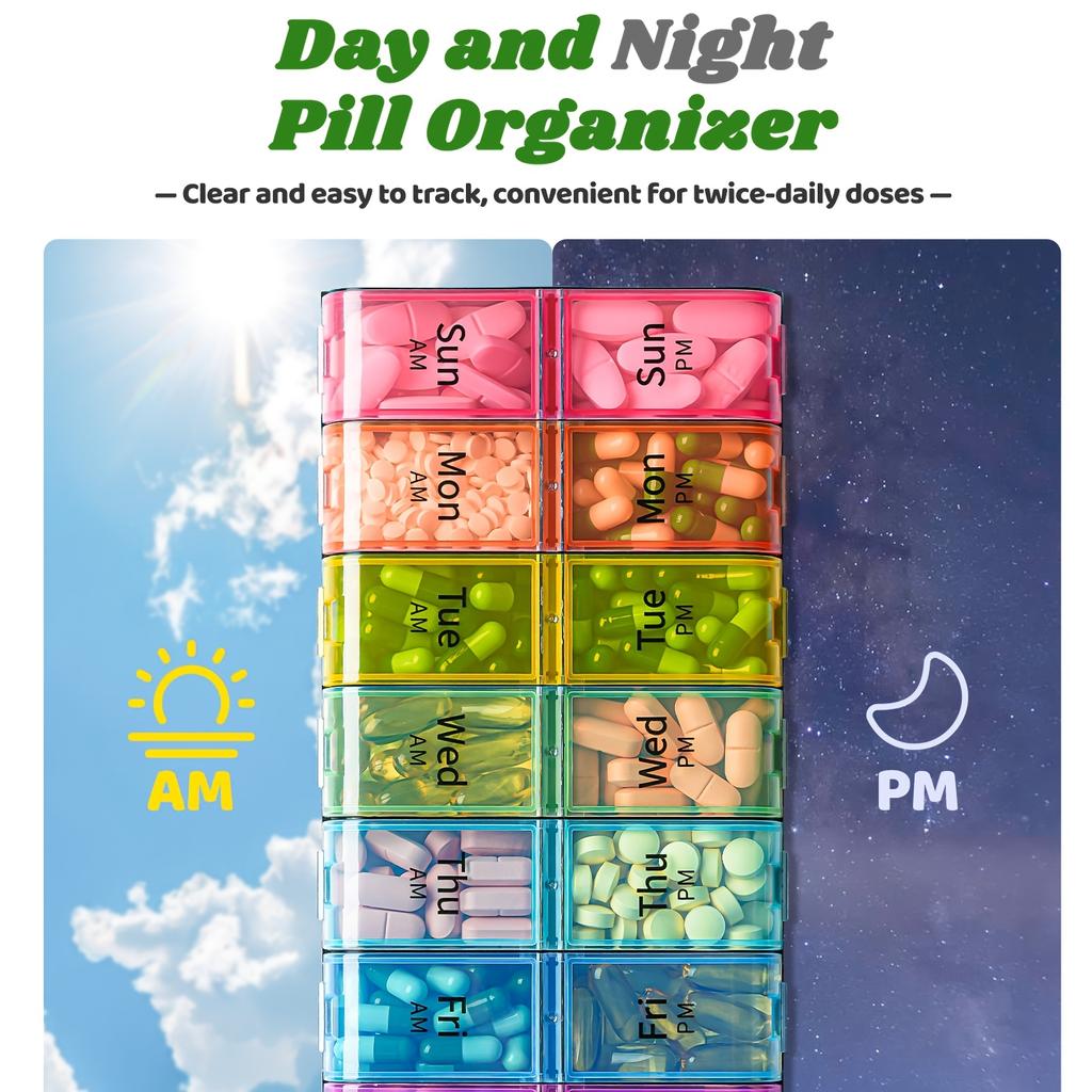 Große Größe 7 Tage Pillenorganisator mit täglichen Zwei-Dosen-Fächern Langlebiges PP-Material Vitamin- und Medikamentenspender zur wöchentlichen Aufbewahrung