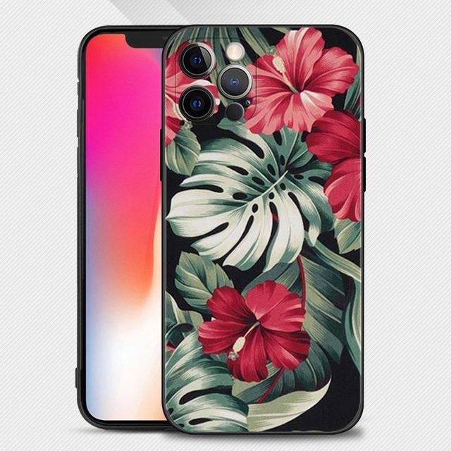Shell For Iphone 14 13 12 11 Pro Max Mini Xs Max Xr X 7 8 Plus 6s Soft Silicone Case Cover Fundas Vintage Banana Leaf Flower