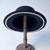 French Hepburn Style Pearl Woolen Hat Black Retro Flat Top Hat Women's Autumn Winter Socialite British Jazz Hat