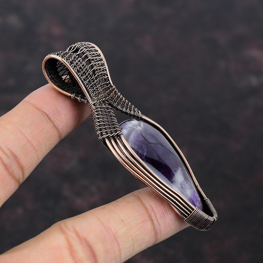 Chevron Amethyst Copper Pendant Copper Wire Wrapped Jewelry Original Gemstone Pendant Copper Wire Pendant Handmade Jewelry Anniversary Gift