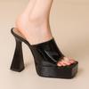 High Heels Women's Slippers Platform Summer Mules Shoes Ladies Sandals Peep toe Black Silver Outside Footwear Shoes Large Size
