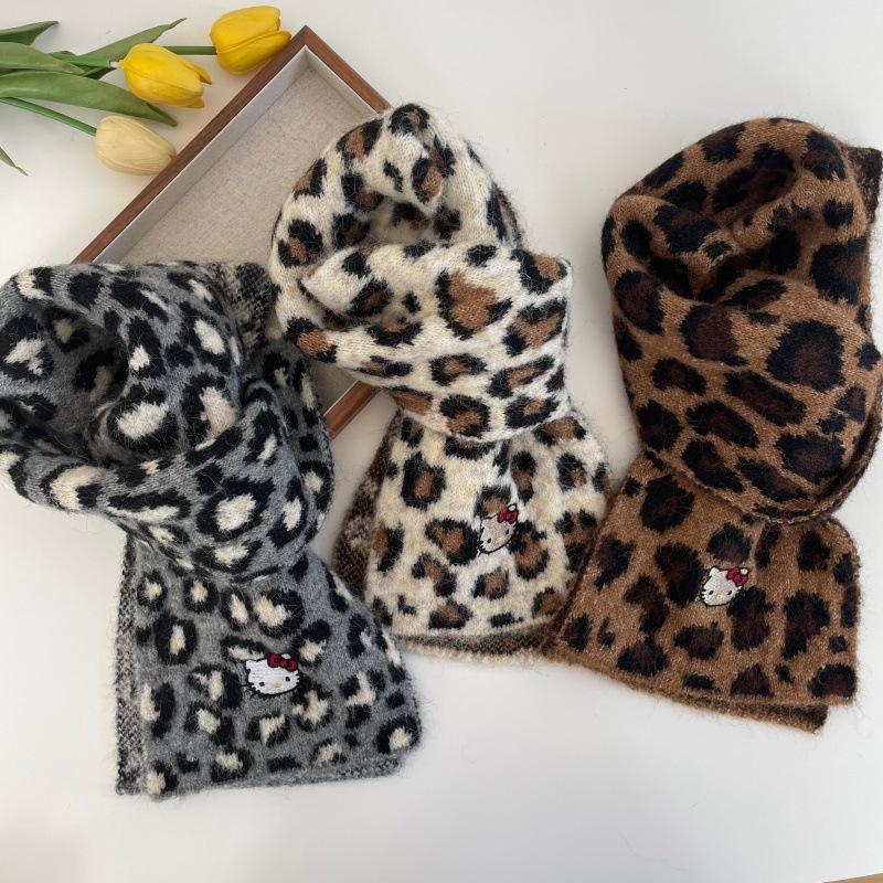 Koreanischer Süßer Leopardendruck Plüschschal für Kinder - Warmer Herbst/Winter Nackenschutz