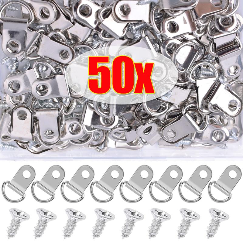 

100/50 шт. Металлические D-образные подвески для картин из нержавеющей стали, подвески для подвешивания рамок с одним отверстием и винтами для крючка для фоторамки