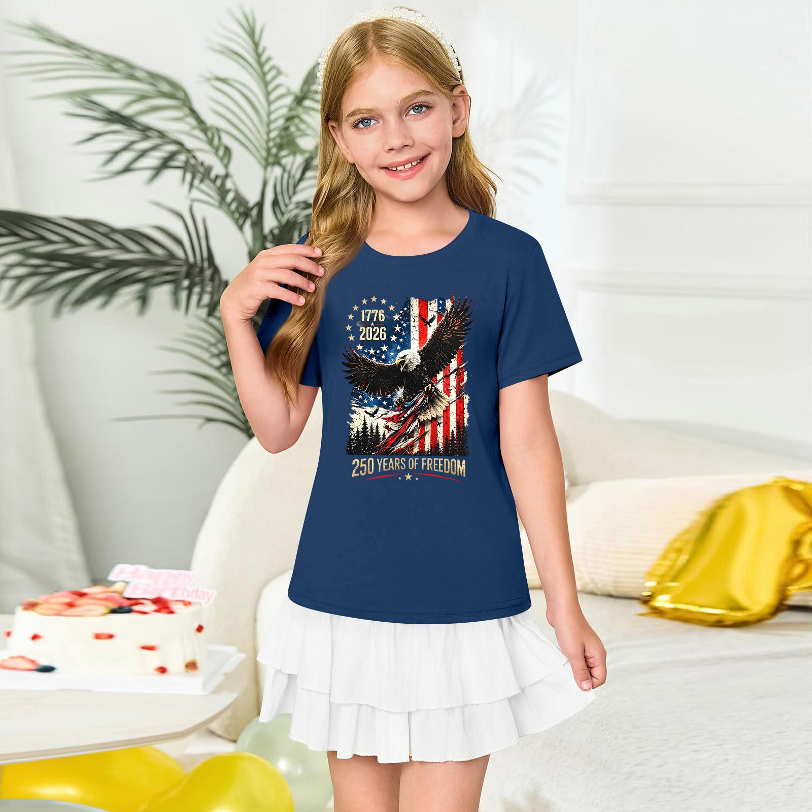 

Girls Round Neck Short Sleeve Printed Casual Short Sleeve 140 синій