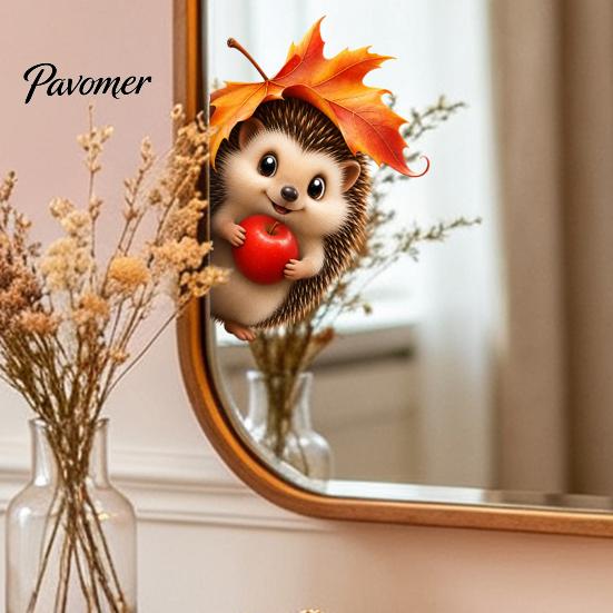 Maple Leaf Window Decals Fall Static Clings, Autumn Hedgehog Glass Decals, Reusable Decorations PVC Stickers for Home, Shop Storefront Harvest Season