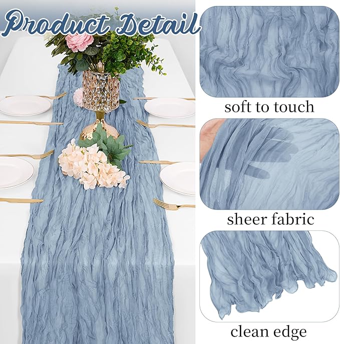 20Pcs Grey Blue Table Runner 40x275cm Gauze Table Runner for Wedding Reception Sheer Bridal Birthday Party Table Decoration