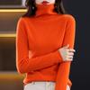 Women's 100% Wool Rolled Edge Turtleneck Sweater - Loose Fit Pullover Knit Base Layer