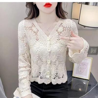 Femeii de vară subțire tricotată pulover cu mânecă lungă scurtă protecție solară jachetă dantela decupată tricotată Cardigan palton