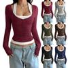 Women's Sexy Fashion Fake Two-Piece Solid Color Button Suspender Long Sleeve T-Shirt