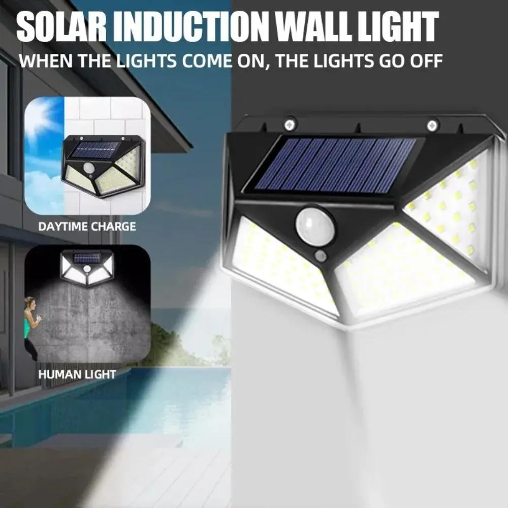 208/100 LED Solar Wall Lamp Waterproof Wireless Security Motion Sensor Light 3 Light Modes for Garden Pathway Walkway Front Door