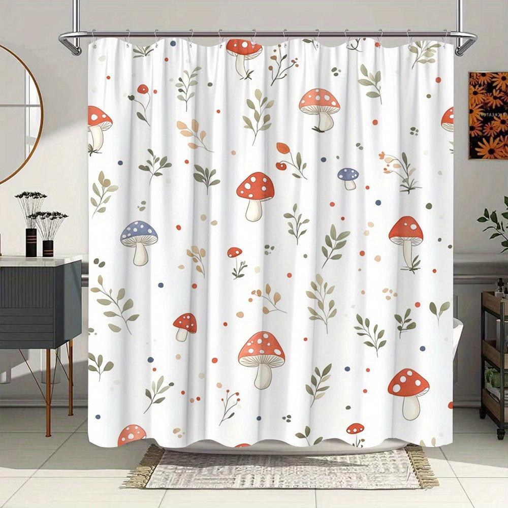

Whimsical Mushroom & Plant Shower Curtain - Watercolor Nature Design, White Background, Machine Washable, Bathroom Decor W60H190(CM)-1 Pcs