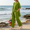 Damen Sommer Dreiteiler Ärmelloses Oberteil Offene Strickjacke Weit geschnittene Hose Lässiges Lounge-Outfit