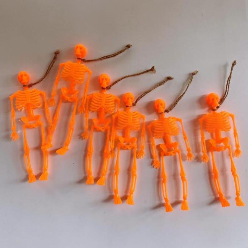 

6Pcs Halloween Skeleton With Rope Pendants Plastic Skull Kids Toy Halloween Party Decoration For Home Garden Haunted House Props оранжевый