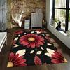 Red Floral Carpet with Golden Leaves On Black Background Design Suitable for Use As an Anti-slip for Living Room Bedroom Sofas