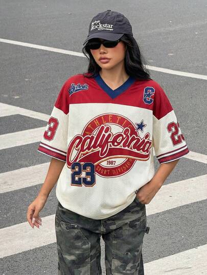 Dámské Vintage Síťované Tričko s Číslem 23 Oversize Volné Streetwear Sportovní Krátký Rukáv