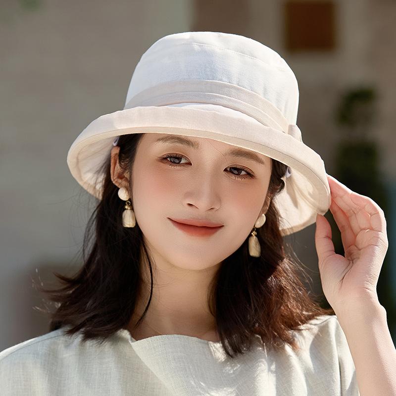 Stylish And Elegant Young And Middle-Aged Sun Hat Female Outdoor Mother Breathable Organza Basin Hat Bow Bucket Hat