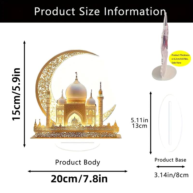 Dwuwymiarowa Akrylowa Ozdoba Zamku Półksiężyca Dekoracja Festiwalu Ramadan Eid Al-Fitr Mubarak Islamski Znak Stołowy Dekoracja Imprez Domowych