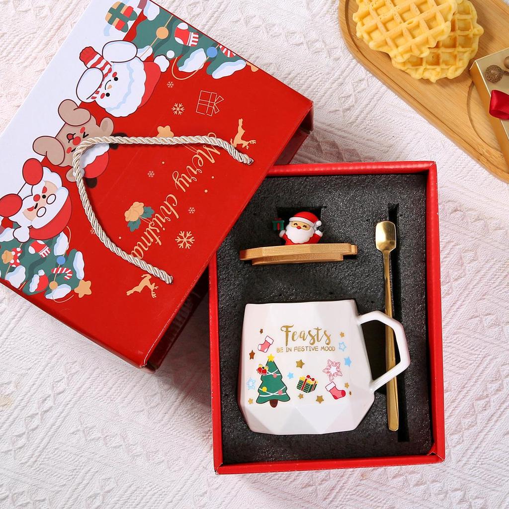 Creative Christmas Cartoon Santa Coffee Mug Gift Set